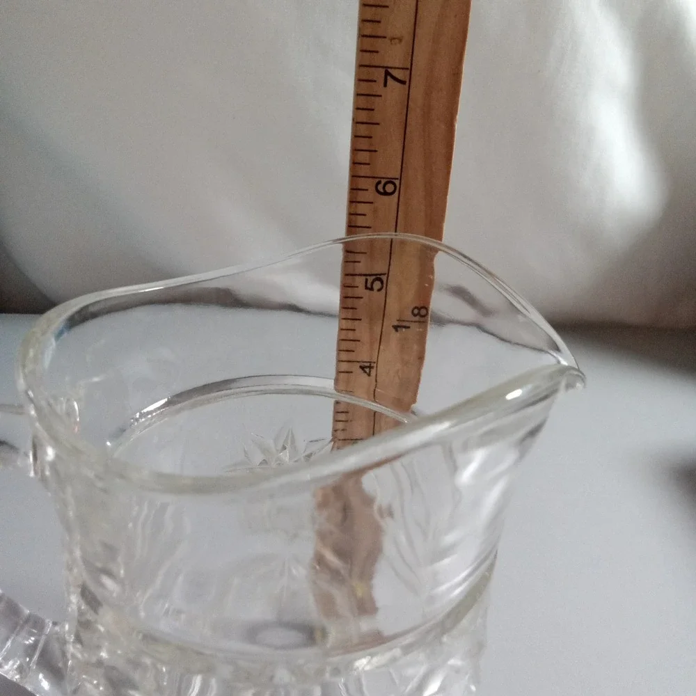 Vintage Clear Pressed Glass Starburst Small Pitcher Creamer with Notched Handle